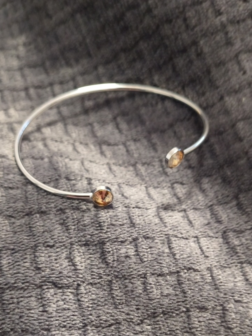 Silver-Tone Open Cuff Bracelet with Citrine-Colored Stones | Minimalist Style